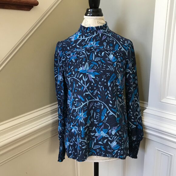 Charlotte Brody Gathered Top Shirt Blouse Womens Small Blue Purple Long Sleeve - Picture 2 of 10